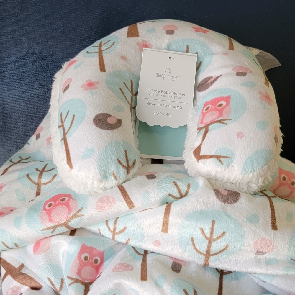 2 piece baby blanket with head support pillow